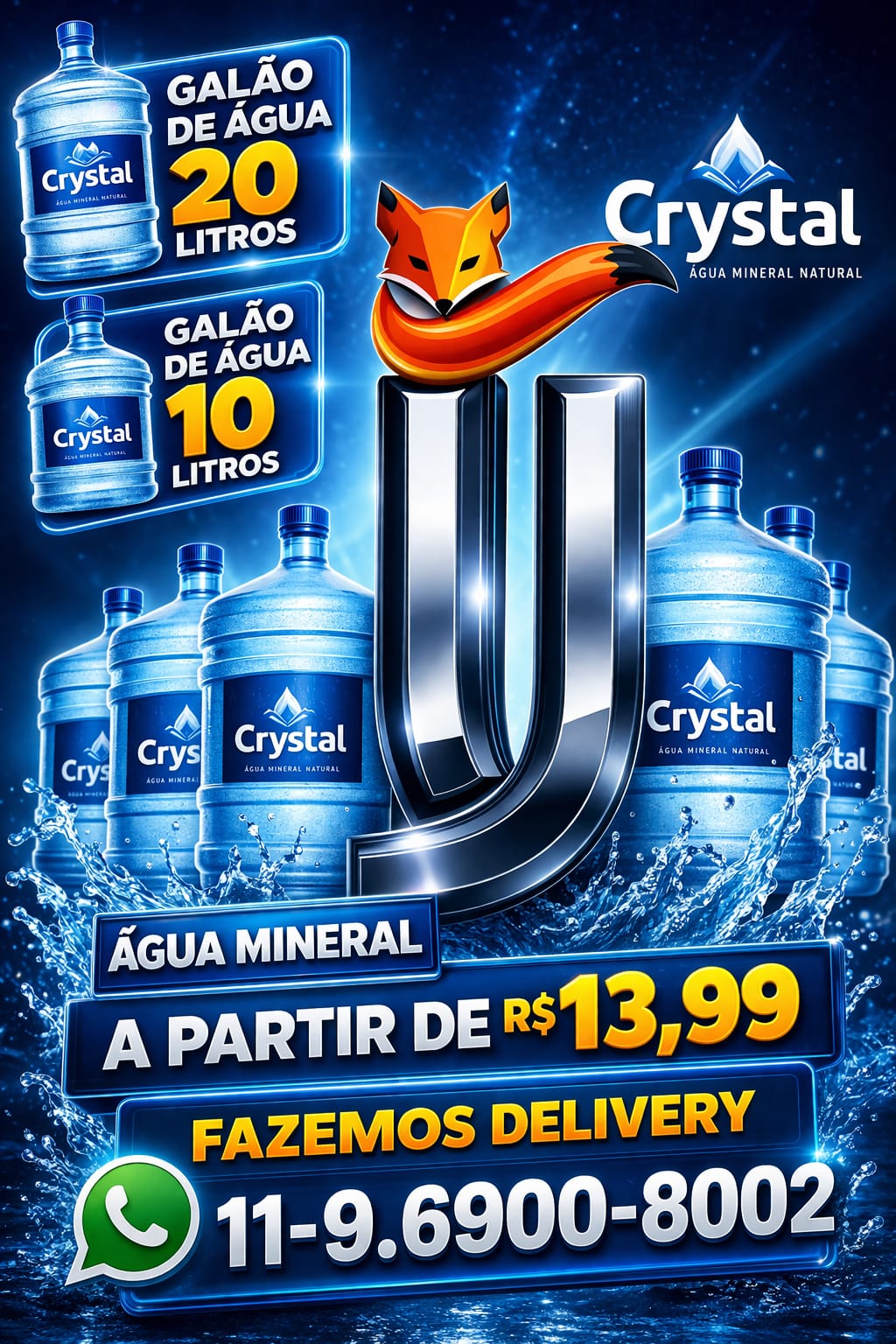Galões de Água Mineral Crystal 10L e 20L a partir de R$ 13,99 com delivery