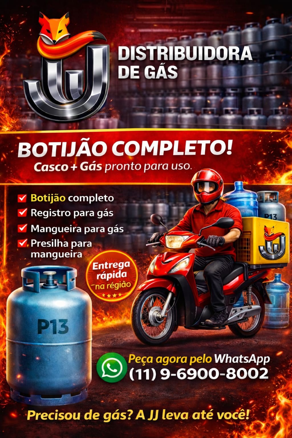 Entregador JJ Distribuidora — Botijão completo com entrega rápida na região