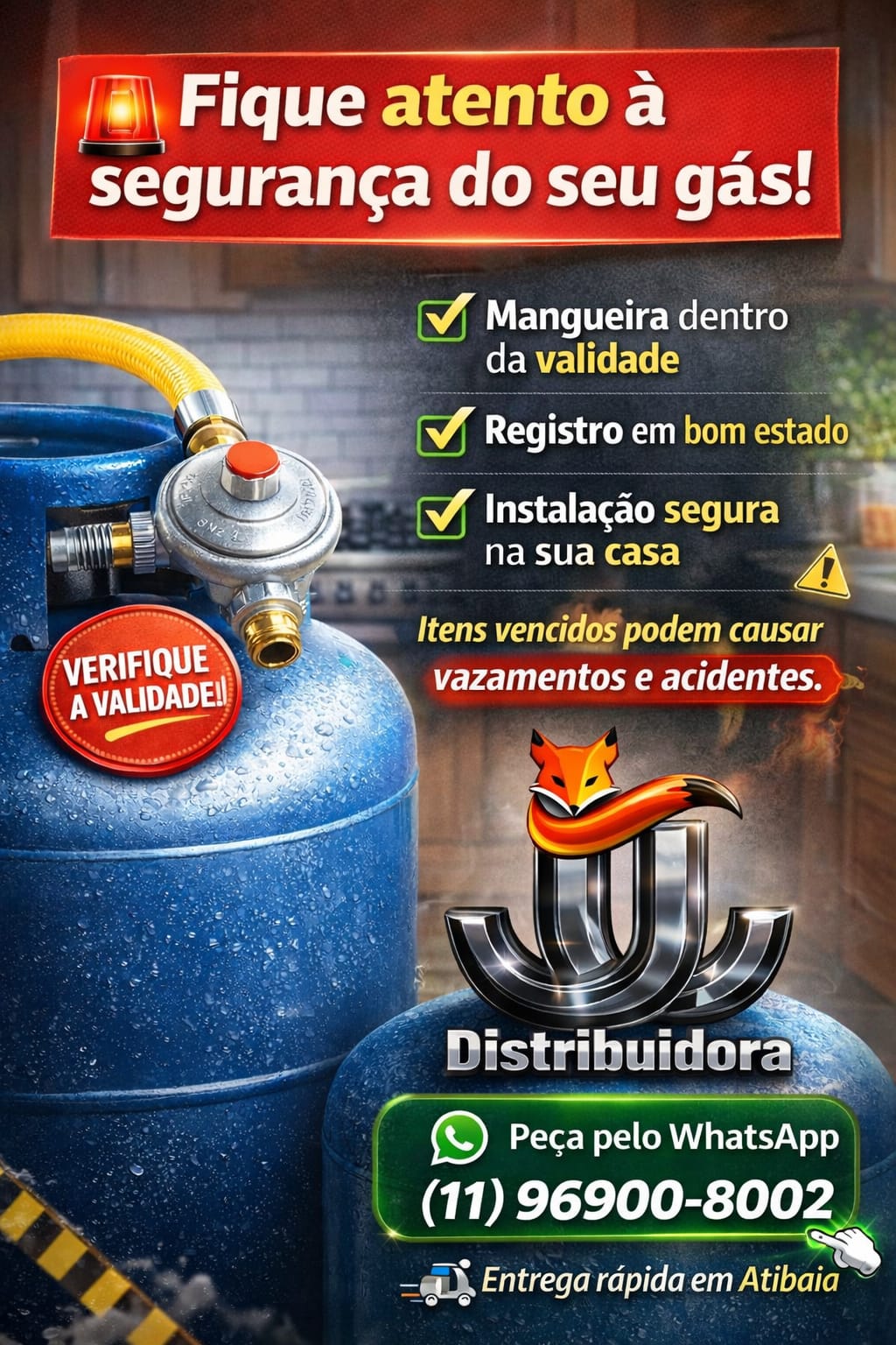 Verifique a validade — mangueira, registro e instalação segura